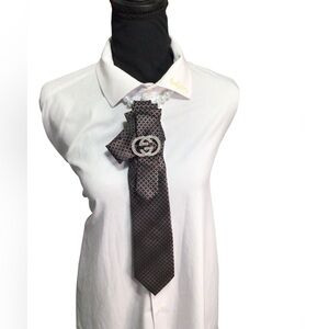 Deep purple and Silver Patterned Necktie Necklace with bling brooch